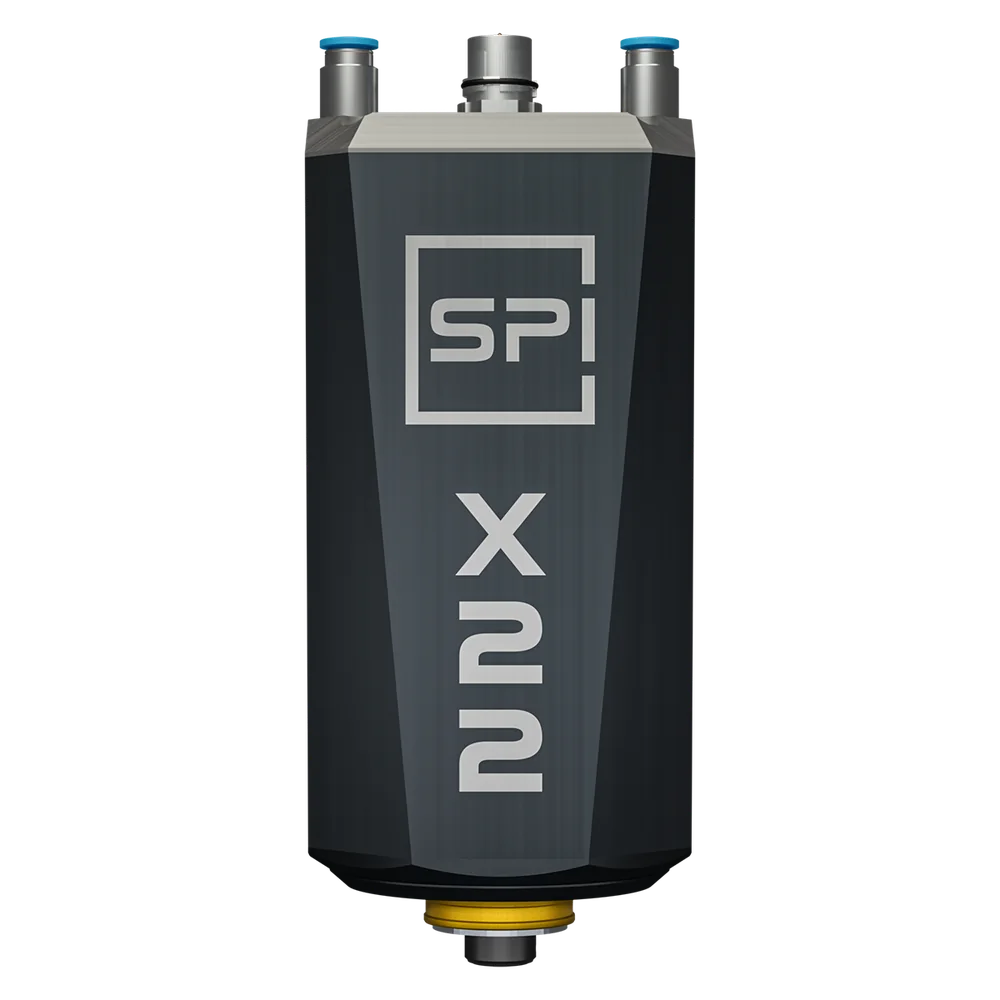 SPINOGY Motorspindel X22-F-HSKC32 (Ausstellung), Frontansicht mit Typenbezeichnung