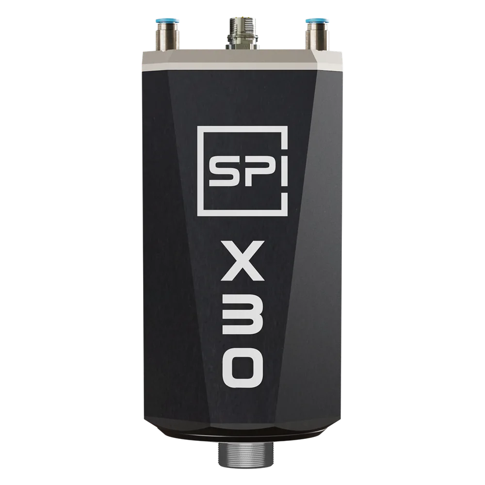 SPINOGY Motorspindel X30-F-ER25, Frontansicht mit Typenbezeichnung