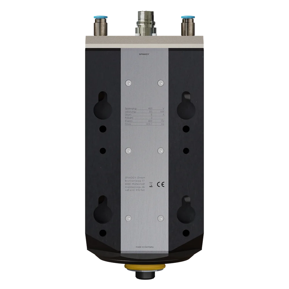 SPINOGY motor spindle X30-F-HSKC32, rear view with mounting plate