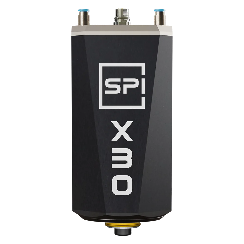 SPINOGY Motorspindel X30-F-HSKC32, Frontansicht mit Typenbezeichnung